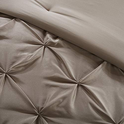 Madison Park Essentials Room in a Bag Faux Silk Comforter Set - Luxe Diamond Tufting All Season Bedding, Matching Curtains, Decorative Pillows, Taupe Queen(90"x90") 24 Piece Madison Park