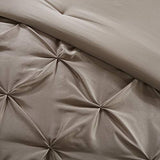 Madison Park Essentials Room in a Bag Faux Silk Comforter Set - Luxe Diamond Tufting All Season Bedding, Matching Curtains, Decorative Pillows, Taupe Queen(90"x90") 24 Piece Madison Park