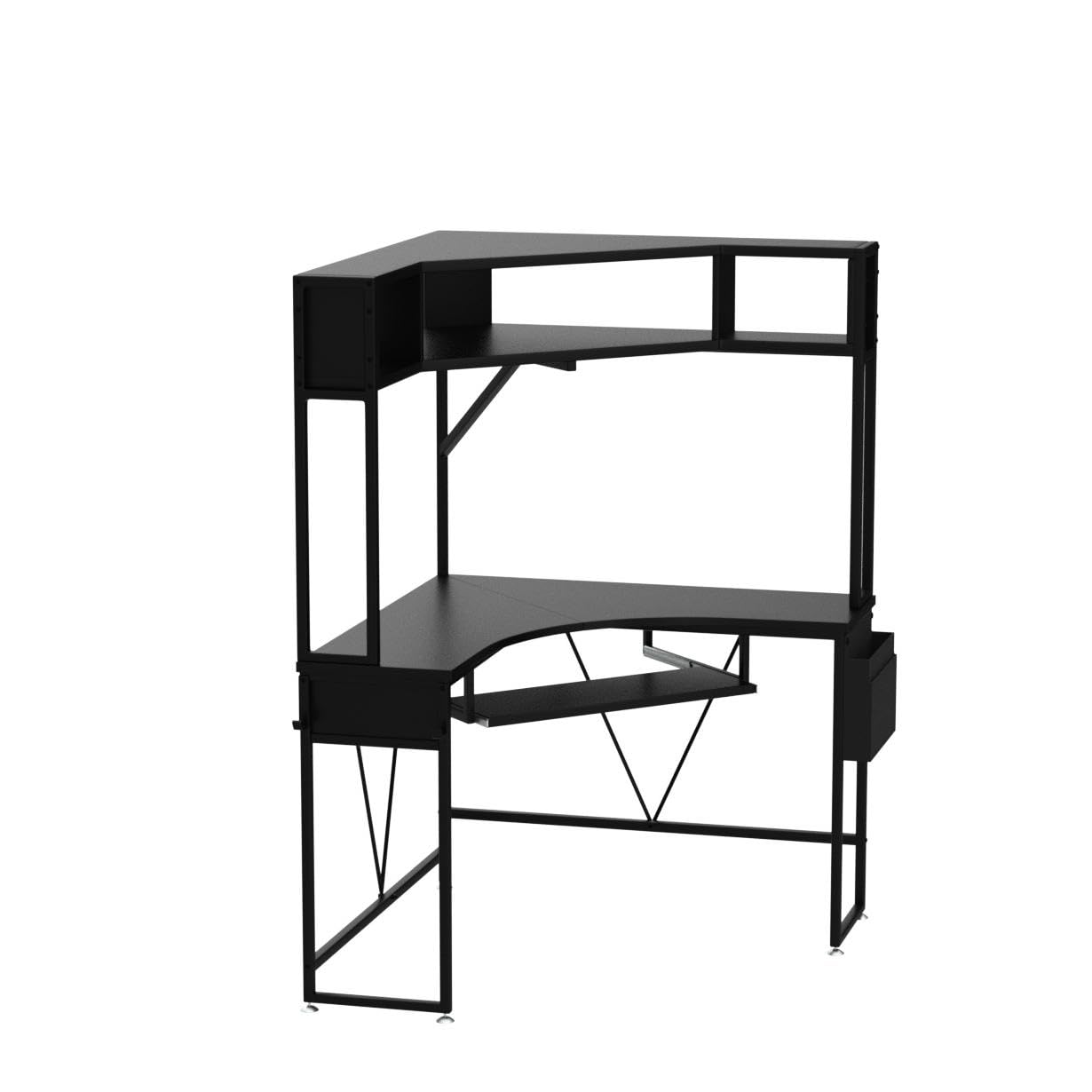 SEDETA Corner Desk, Small Computer Desk with Hutch & LED Lights, Triangle Corner Computer Desk with Keyboard Tray, Storage Bag, and Headphone Hook for Small Space, Small Office Desk, Black - WoodArtSupply