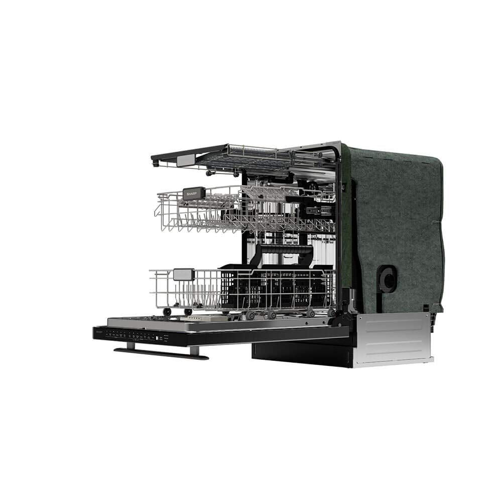 SHARP Slide-In Dishwasher, Stainless Steel Finish, 24" Wide, Soil Sensors, Premium White LED Interior Lighting, Smooth Glide Rails, Heated Dry Option, Responsive Wash Cycles, Power Wash Zone Sharp