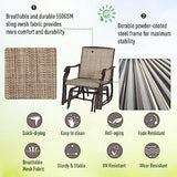 Outsunny 3 Piece Outdoor Glider Chair with Coffee Table Bistro Set, 2 Patio Rocking Swing Chairs with Breathable Sling Fabric, Glass Tabletop, for Backyard, Garden and Porch, Mixed Brown Outsunny