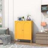 Yellow Metal Storage Cabinet Locker with 2-Adjustable Shelves 2 Door Multi-Purpose Organize Lockers 36‘’ Lockable Steel Sideboard with for Living Room Kitchen Entryway Size：36" H X 31.5" W X 13.8" D Kasfth