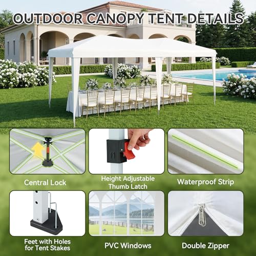 Aoxun 10x20 Pop Up Canopy Tent with 6 Removable Sidewalls, One Push Party Tent Waterproof Outdoor Canopy with 3 Adjustable Height, Portable Tents for Parties, Wedding, Commercial, Market Aoxun