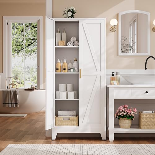 QPRVPTOW 61" H Metal Pantry Cabinet,White Storage Cabinet with Doors,Freestanding Kitchen Pantry Cabinet,Farmhouse Food Storage Cabinets,Tall and Large Pantry Cabinets for Dining Room, Living Room QPRVPTOW
