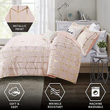 Intelligent Design Raina King/Cal King Comforter Set, Soft Microfiber, Modern Geometric Metallic Bed Set, 5 Pieces College Bedding with 2 Shams, 2 Toss Pillows Blush/Gold Intelligent Design