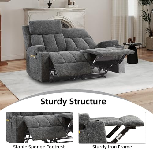 CANMOV Manual Recliner Sofa Set, Fabric Home Theater Seating with Side Pockets and Cup Holders, 2 Seat Reclining Couch for Living Room, Office, Dark Grey