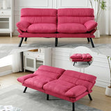 Modern Linen Velvet Convertible Folding Futon Couch Sofa Bed Adjustable Pillow Top Arm Memory Foam Couch Double Loveseat Sofa for Compact Living Space,Dorm,Game Studio,Apartment,Bedroom (Rose Red) Klwenas Maec