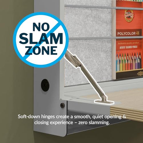 Vari Hide-Away Wall Mounted Floating Desk - 32” Foldable Murphy-Style Desk for Bedroom, Dorm, Apartment + Cable Ports, Bungee Storage, Shelf, 100 Lb Capacity + Simple Assembly (Dove Grey/Light Wood) Vari