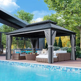 Aoxun 12FT X 16FT Hardtop Gazebo, Outdoor Pergolas with Mosquito Netting and Curtains, Galvanized Steel Double Roof Permanent Aluminum Gazebo, for Gardens, Decks, Patios, Parties Aoxun