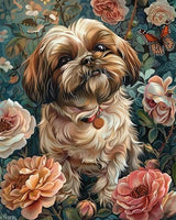 XTXGERL Shih Tzu Rose and Butterfly Paint by Numbers Kit for Adults 16x20 Inch Without Frame, DIY Oil Painting by Number, Adult Paint by Number Kits on Canvas for Wall Decor XTXGERL