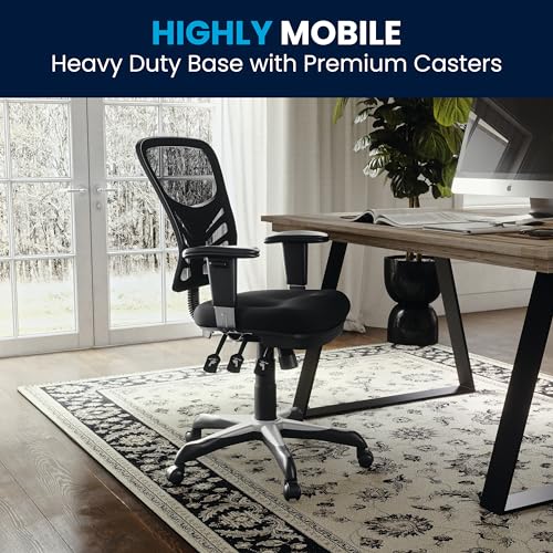 Flash Furniture Nicholas Mid-Back Swivel Desk Chair with Wheels, Mesh Back, Padded Seat, and Armrests, Adjustable Height Mesh Ergonomic Office Chair, Black Flash Furniture