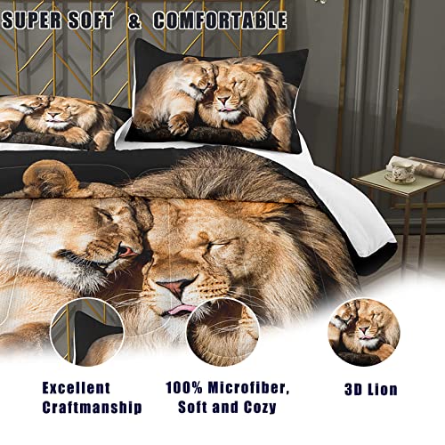Bodhi Lover Couple Lion Comforter Set King Soft Microfiber Lion Bedding Set King Size Animal Comforter Set with Pillowcases,1 Comforter+2 Pillow Shams #4004 Bodhi
