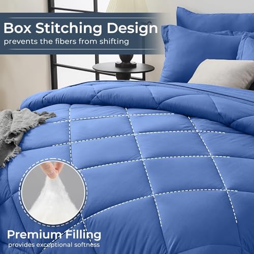 HEVUMYI Royal Blue Twin Comforter Set - 5-Piece All Season Bed in a Bag Twin, Ultra Soft Bedding Set with Comforter, Flat Sheet, Fitted Sheet, Pillowcases, Pillow Shams HEVUMYI