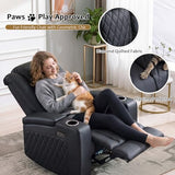 ANJ Home Theater Seating Power Recliner Set of 4 with Arm Storage, Faux Leather Recliner Sofa with LED Light, Electric Movie Reclining Chairs with USB Ports & Cup Holders for Media Living Room, Black
