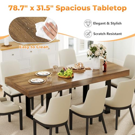 Zevemomo 63"-78.7" Expandable Dining Table, 6-8 Extendable Dining Table, Rectangle Conference Table, Farmhouse Kitchen Table with Slide Track, Tapered U-Shaped Wood Legs for Office, Living Room-Brown Zevemomo