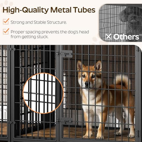 YATINEY Foldable Dog Crate Furniture for 2 Dogs, 63'' Double Dog Kennel Indoor with Removable Divider, Heavy Duty Dog Cage, for Small/Medium/Large Dog, TV Stand, Rustic Brown DC160BR YATINEY