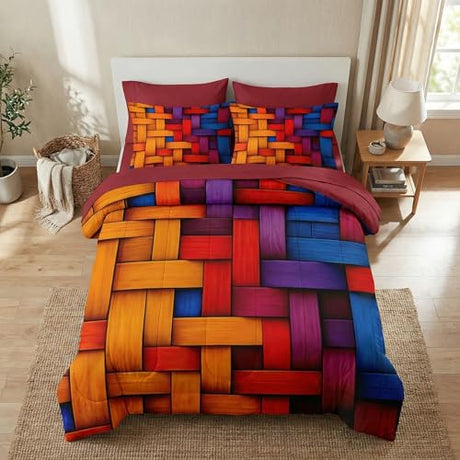Nesker 7 Pcs Comforter Set Queen Size, Colorful Geometric Bedding Set for Kids and Adults, Abstract Minimalist Bed Sheet Sets with Fitted Sheet 2 Pillowcases & 2 Shams Nesker
