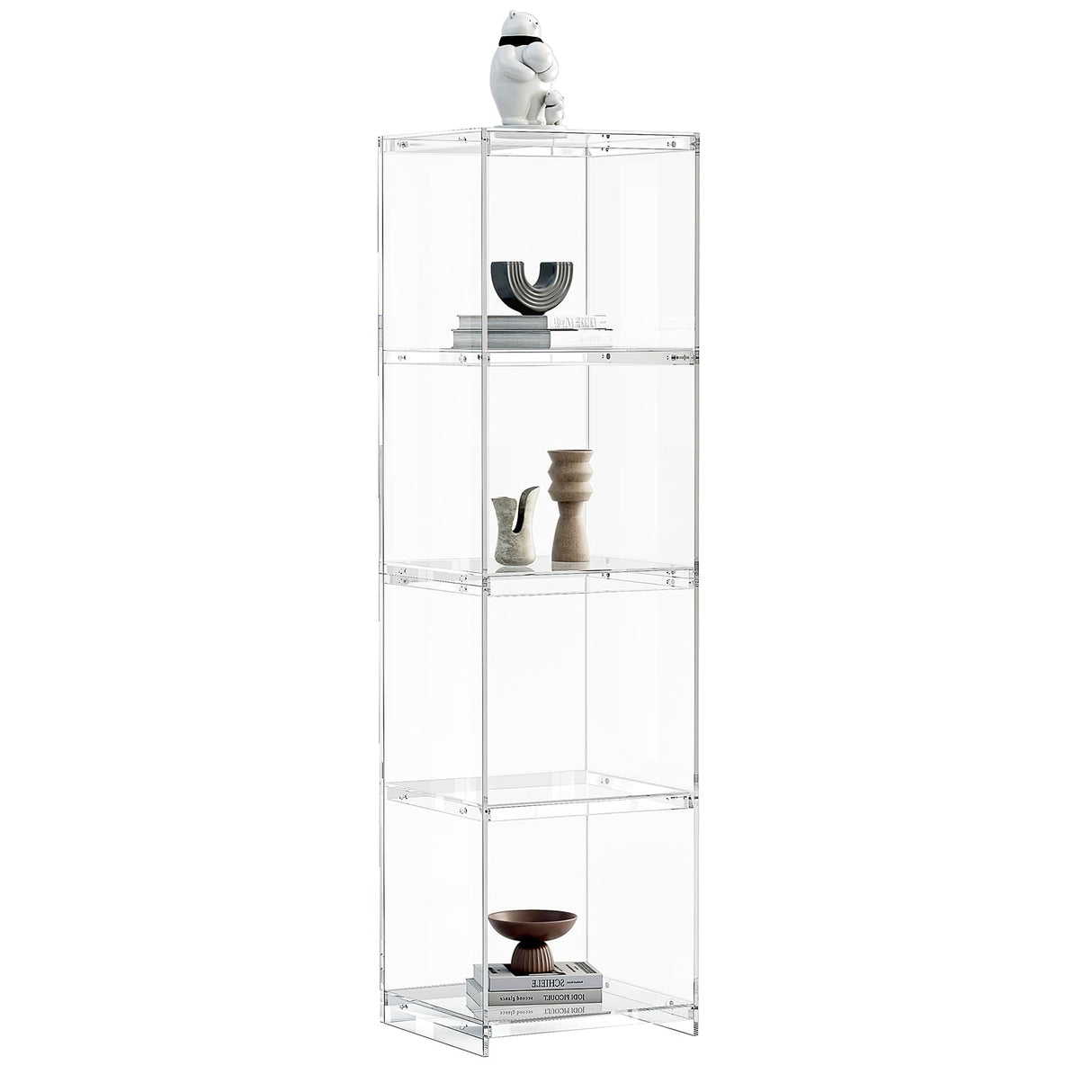 Acrylic Display Cabinet, 4-Tier Display Case in Bedroom, Living Room, Playroom, Modern Style (16" D x 16" W x 62" H) bitaycan