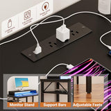 Unikito Reversible L Shaped Desk with Magic Power Outlets and Smart LED Light, Sturdy Corner Computer Desk with Monitor Stand & Storage Shelves, Gaming Table Home Office Desk, Easy Assembly, Black Unikito