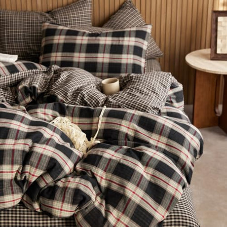 EAVD Vintage Red&Black Plaid Duvet Cover Queen Soft 100% Muslin Cotton Retro Grid Checkered Bedding Set with 2 Pillowcases Reversible Gingham Duvet Cover with Zipper Closure EAVD