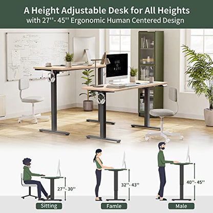 FEZIBO Electric Standing Desk, 63 x 24 Inches Height Adjustable Table, Ergonomic Home Office Furniture with Splice Board, Grey Frame/Light Rustic Brown Tabletop - WoodArtSupply