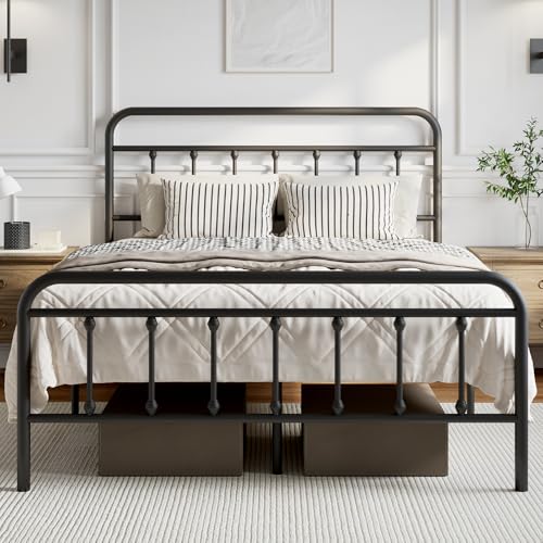 Novilla Metal Bed Frame Queen Size - Modern Minimalist Victorian Style with Headboard/Footboard, Heavy-Duty Steel Slats/Underbed Storage/No Box Spring Needed/Easy Assembly/Noise Free/Black Novilla