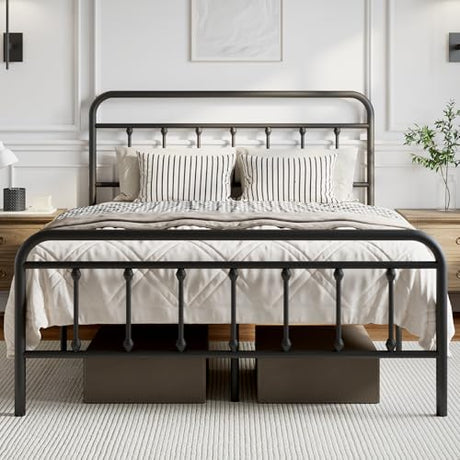 Novilla Metal Bed Frame Queen Size - Modern Minimalist Victorian Style with Headboard/Footboard, Heavy-Duty Steel Slats/Underbed Storage/No Box Spring Needed/Easy Assembly/Noise Free/Black Novilla