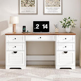 Ieejdn 59" Home Office Desks, Executive Desk, Farmhouse Computer Desk with 7 Drawers and Charging Station, File Drawer, Rustic Computer Writing Desk,Antique Cream Ieejdn