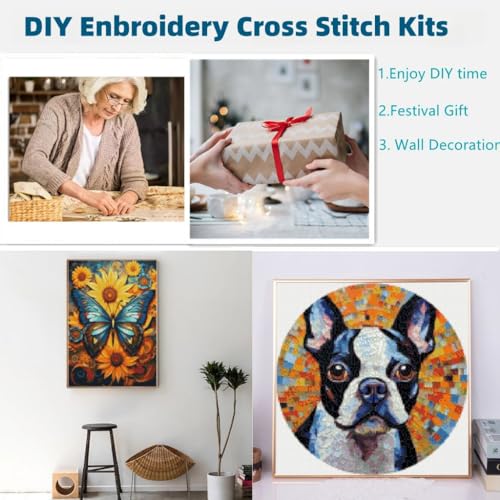 Dragonfly and Wild Flowers Stamped Cross Stitch Kits for Beginners Easy 11CT Needlepoint DIY Embroidery Counted Cross Stitch Kits Art Craft Wall Decoration and Gift 40x40cm(1)