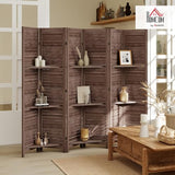 HOMCOM Room Divider, 6 Panel 67" Tall Wood Privacy Screen with 3 Display Shelves, and Folding Storage for Bedroom or Home Office, Walnut HOMCOM