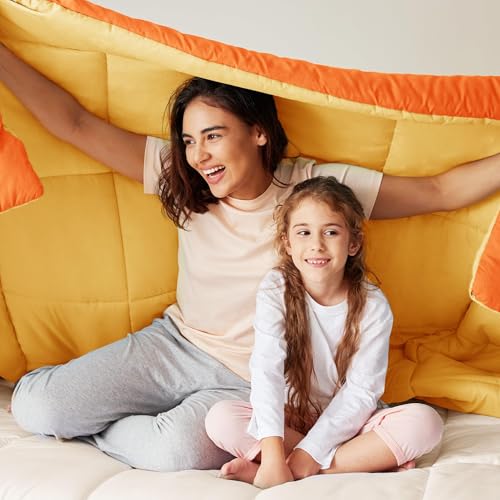 Exclusivo Mezcla Lightweight Reversible King Size Comforter Set, Down Alternative Comforter with 2 Pillow Sham, King Size Bedding Set for All Seasons, Orange/Yellow Exclusivo Mezcla