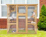 Grepatio Cat Enclosure Large Outdoor Catio Wooden Cat House with Weatherproof, Cat Cage Condo Indoor Playpen with Platform and Small House (Natural) Grepatio