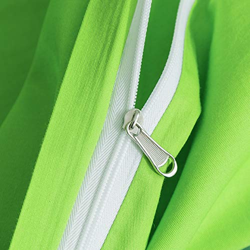 SUSYBAO Bright Green Duvet Cover Twin 100% Cotton 2 Pcs Set 1 Single Light Green Duvet Cover with Zipper Ties 1 Pillow Sham Farmhouse Neon Green Bedding Set Soft Comfortable SUSYBAO