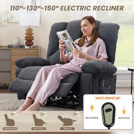HOMYEDAMIC Oversized Power Recliner Chair 350lb with Hidable Cup Holders, Extra Wide Large Big Electric Recliner Chair with Lumbar Support Pillow Nursery Chair Living Room (Power, Grey) HOMYEDAMIC
