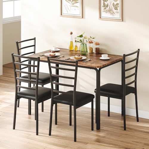 Garvee 5-Piece Kitchen Dining Room Table Chair Set for Small Space, Indoor Modern Dinette Set for 4, Square Dinner Table Set for Dinette, Breakfast (Retro Brown) Garvee