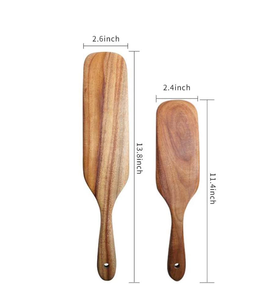 Spurtle Set, Natural Acacia Wooden Kitchen Utensils Set of 2, Wooden Spoons Utensils for Cooking, stirring, Mixing, Serving, spurtles kitchen tools as seen on tv for NonSick Cookware - WoodArtSupply