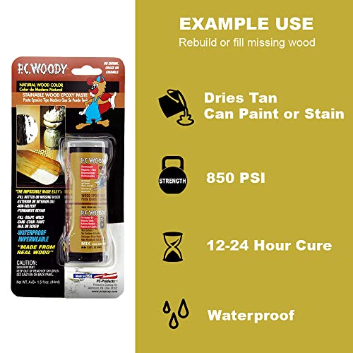 PC Products 84113 Rotted Wood Repair Kit, Water-Based Hardener, Epoxy Paste & Epoxy Putty, 1 oz - WoodArtSupply