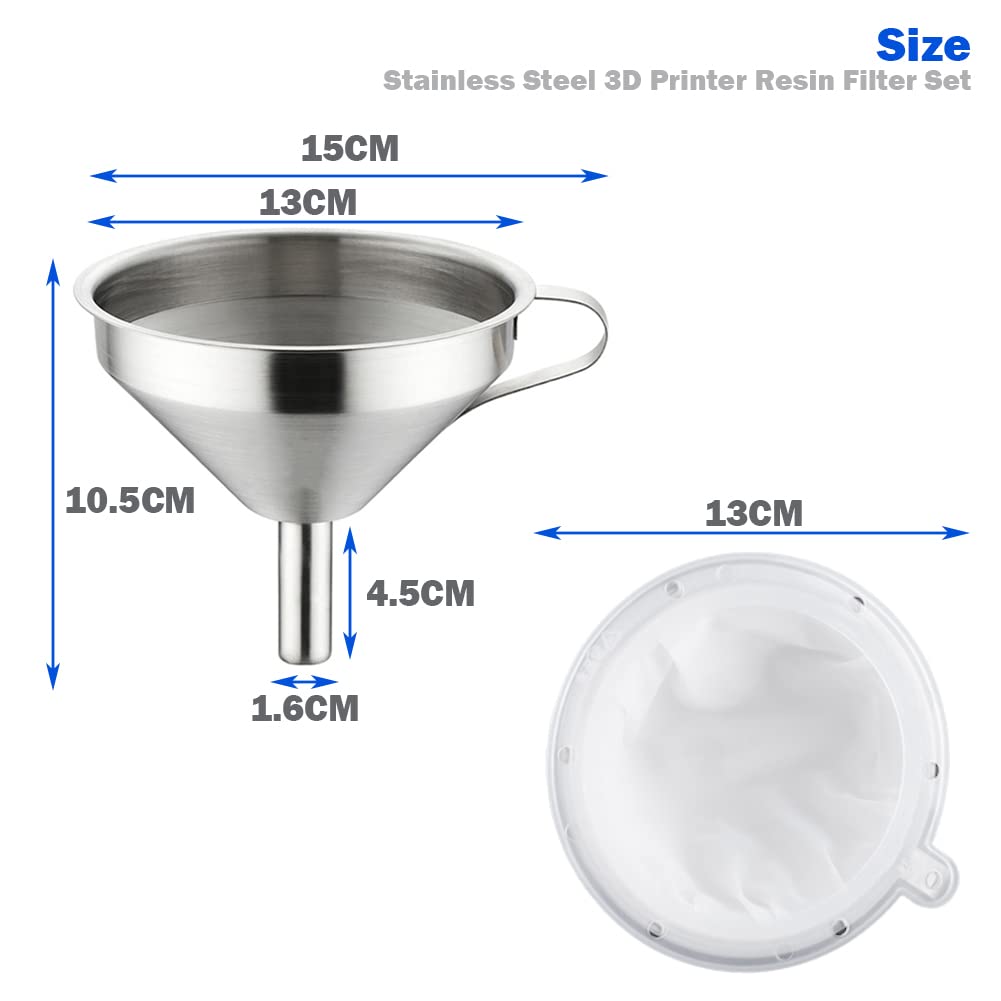 Lokkr 304 Stainless Steel 3D Printer Resin Filter Set, UV Resin Funnel, Include Stainless Steel Strainer and 100 Mesh Filter, Photosensitive Resin Metal Recycle Filter SLA/DLP/LCD for Anycubi - WoodArtSupply