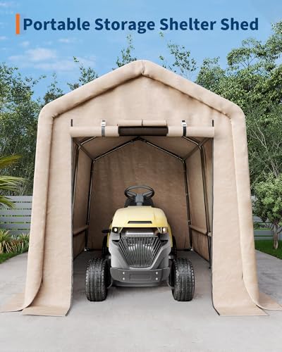 7X12 FT Heavy-Duty Portable Outdoor Storage Shed with Roll-Up Zipper Door & Vent, 240g Waterproof Carport Storage Shelter, UV-Resistant Canopy for Motorcycle, Firewood, Tools -Gray ﻿ ActiveTrail