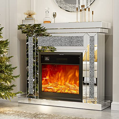 IKIFLY Mirrored Electric Fireplace TV Stand, 7 Colors Changing Mantel Freestanding Heater Corner Firebox w/3D Realistic Flame Effect, Remote Control (46" L x 12.5" W x 40.9" H) IKIFLY