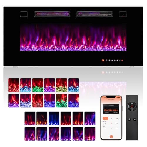 ORALNER 42” Smart WiFi App Controlled Electric Fireplace, Ultra Thin Linear Recessed & Wall Mounted Fireplace Heater with Adjustable Flame Color & Speed, Remote, 12 H Timer (42 INCHES) ORALNER