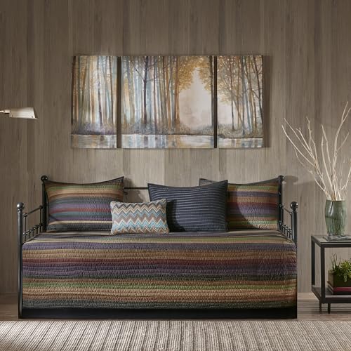 Madison Park Daybed Cover Double Sided Quilting Casual Design All Season Bedding Set with Bedskirt, Matching Shams, Decorative Pillow, 75 in x 39 in, Yosemite, Purple Teal Madison Park