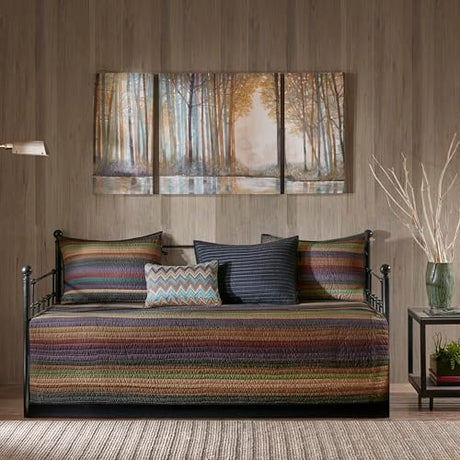 Madison Park Daybed Cover Double Sided Quilting Casual Design All Season Bedding Set with Bedskirt, Matching Shams, Decorative Pillow, 75 in x 39 in, Yosemite, Purple Teal Madison Park