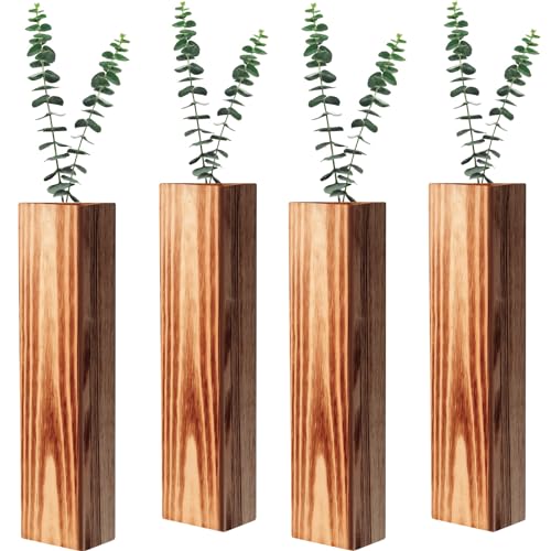 Yihurlm Wood Wall Planter for Indoor Plants,4 Pack Wooden Pocket Vase for Dried Flowers and Artificial Greenery,Modern Farmhouse Wood Wall Vase for Living Room Bedroom Bathroom Decoration (Br - WoodArtSupply