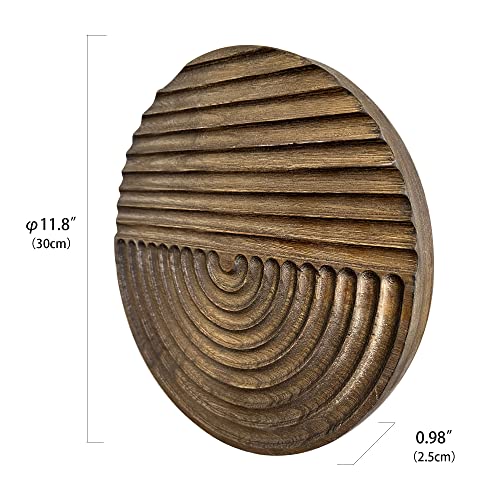 Musanpou Hand-carved Wood Wall Decor featuring Artistic Round Design for Farmhouse and Country-style Interiors | Wall Art Decoration | 11.8 inches x 11.8 inches (brown) Musanpou