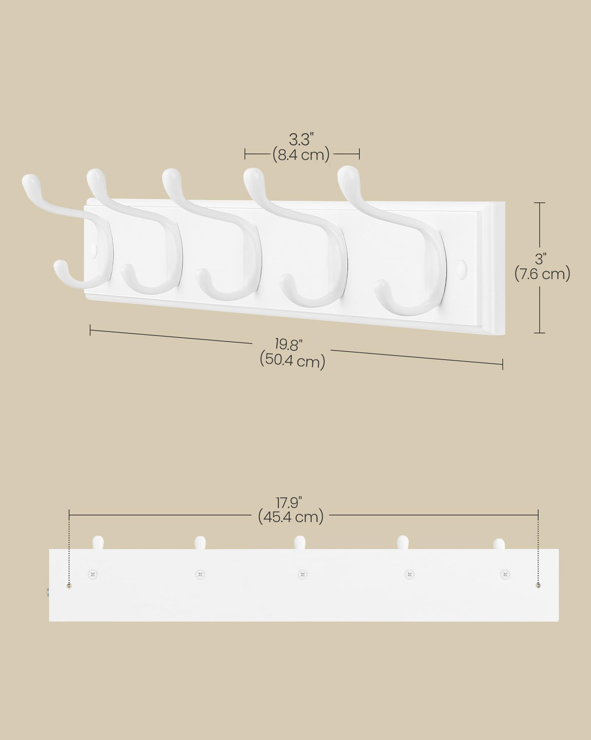 SONGMICS Wall-Mounted Coat Rack, Hook Rack, 5 Dual Metal Hooks, for Coats, Bags, Keys, in The Entryway, Bedroom, Living Room, White ULHR235W01 SONGMICS