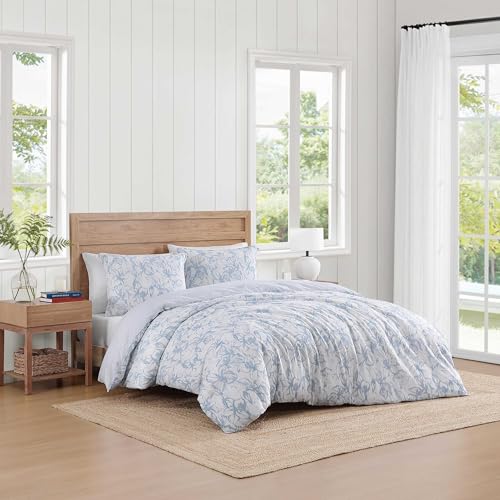 Tommy Hilfiger - Comforter Set, Luxuriously Soft Cotton Slub Bedding with Matching Shams, Abstract Inspired Design (Ethereal Floral Blue, Full/Queen) Tommy Hilfiger