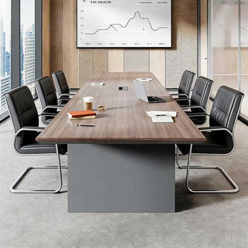 8FT Conference Table for 8–10 People, 1.65" Thick Top Boardroom Meeting Table with Cable Management Grommet, Modern Walnut Office Conference Room Table SNKBOAT