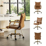 HULALA HOME Faux Leather Home Office Desk Chair, Adjustable Swivel Computer Chair with Golden Legs and Arms, Comfy Upholstered Task Chair,Camel HULALA HOME