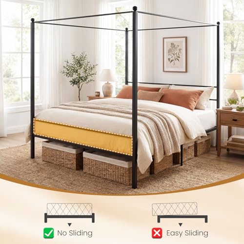Giantex King Size Metal Canopy Bed Frame, Modern Platform Bed Frame with 4 Poster & Headboard, Mattress Foundation with Sturdy Metal Slat Support, No Box Spring Needed, Easy Assembly, Black